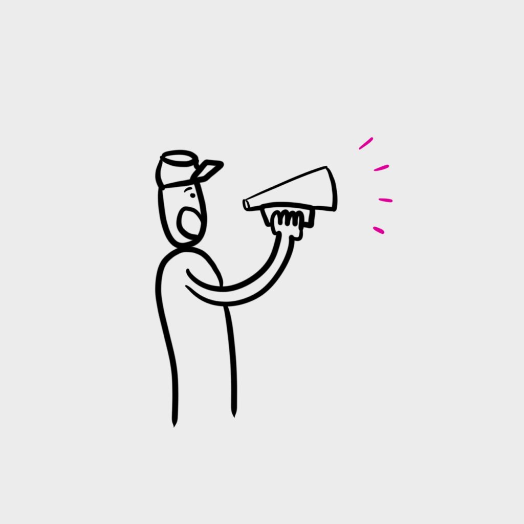 line drawing of person with megaphone.