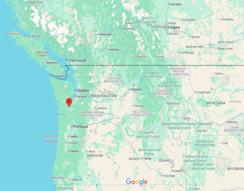 Map of PNW with Chehalis, WA location pin.